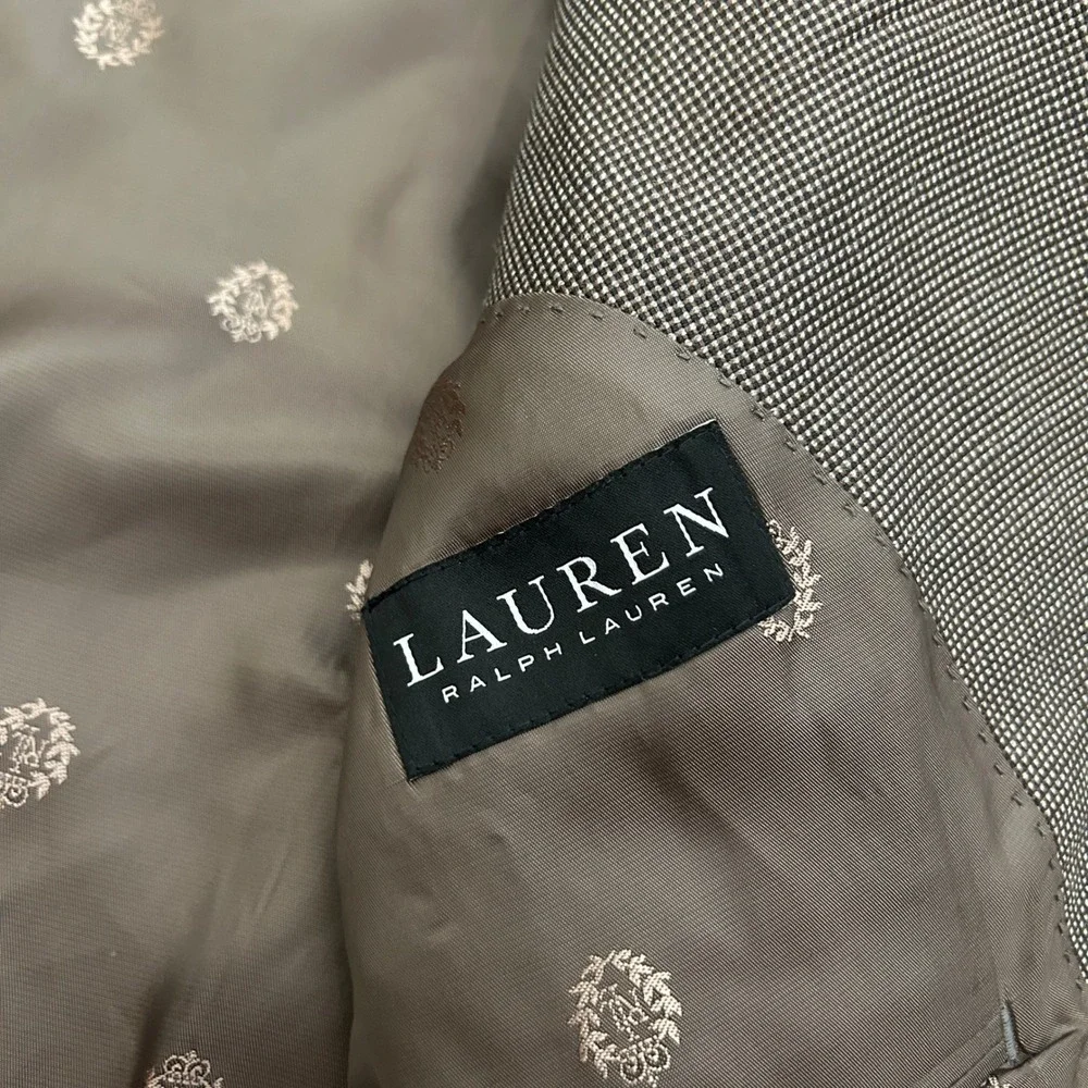 Lauren‎ Ralph Lauren Blazer 42R Brown Silk Wool Houndstooth Sport Coat